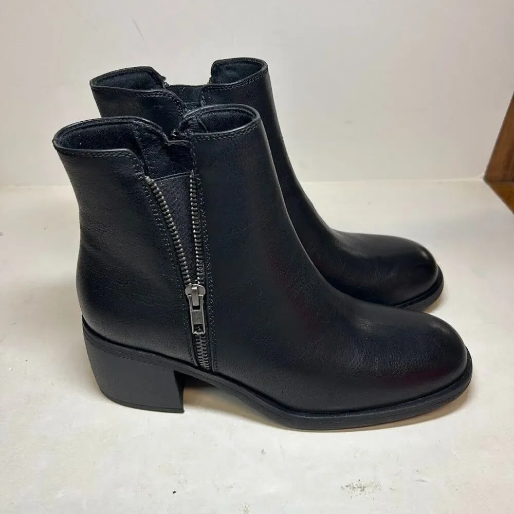 Baretraps Womens 8 M Black Avery Faux Leather Double Zipper Booties DISPLAY QX6